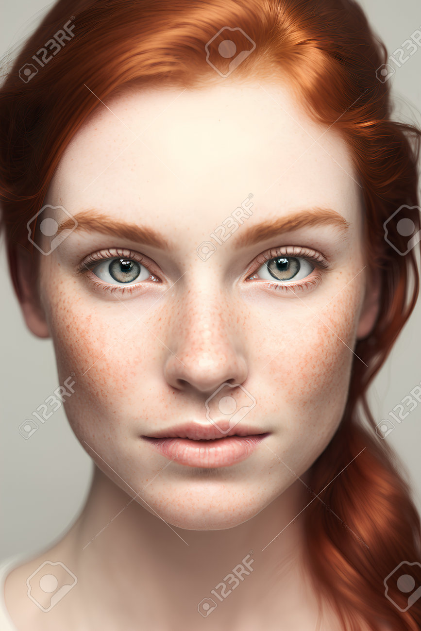 Beautiful Redhead Girl With Freckles Close Up Portrait. Free Image and  Photograph 198628240.