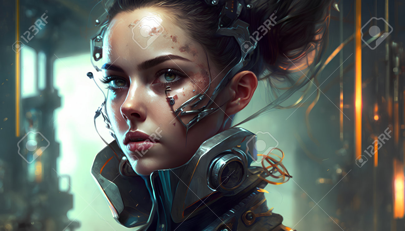 Premium Photo A fictional portrait of a scifi cyberpunk girl