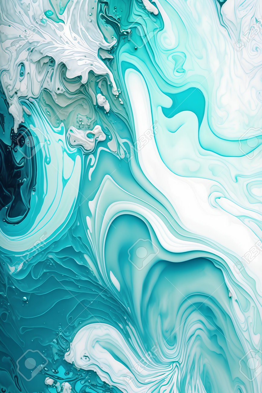 青の色調のアクリル絵の具の抽象的な背景。液体大理石の