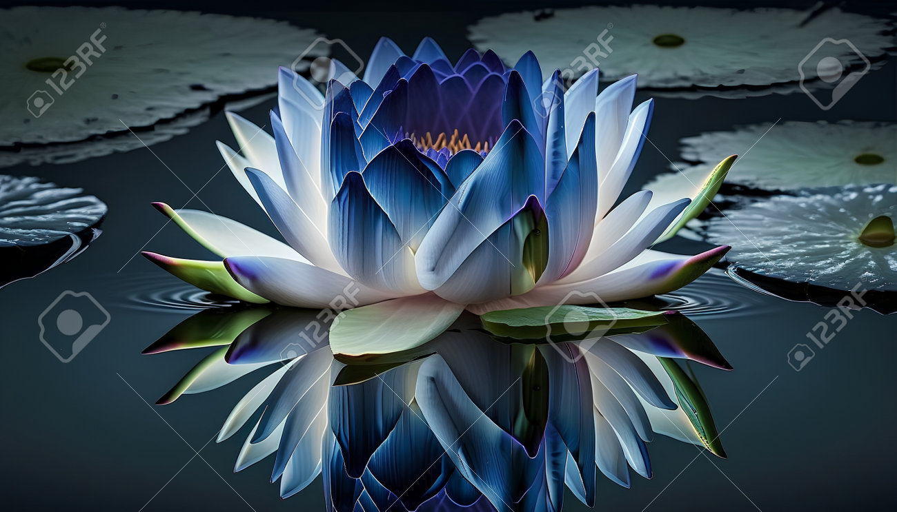 Blue Water Lily On A Dark Background. Computer Generated Graphics. Free  Image and Photograph 199177570.
