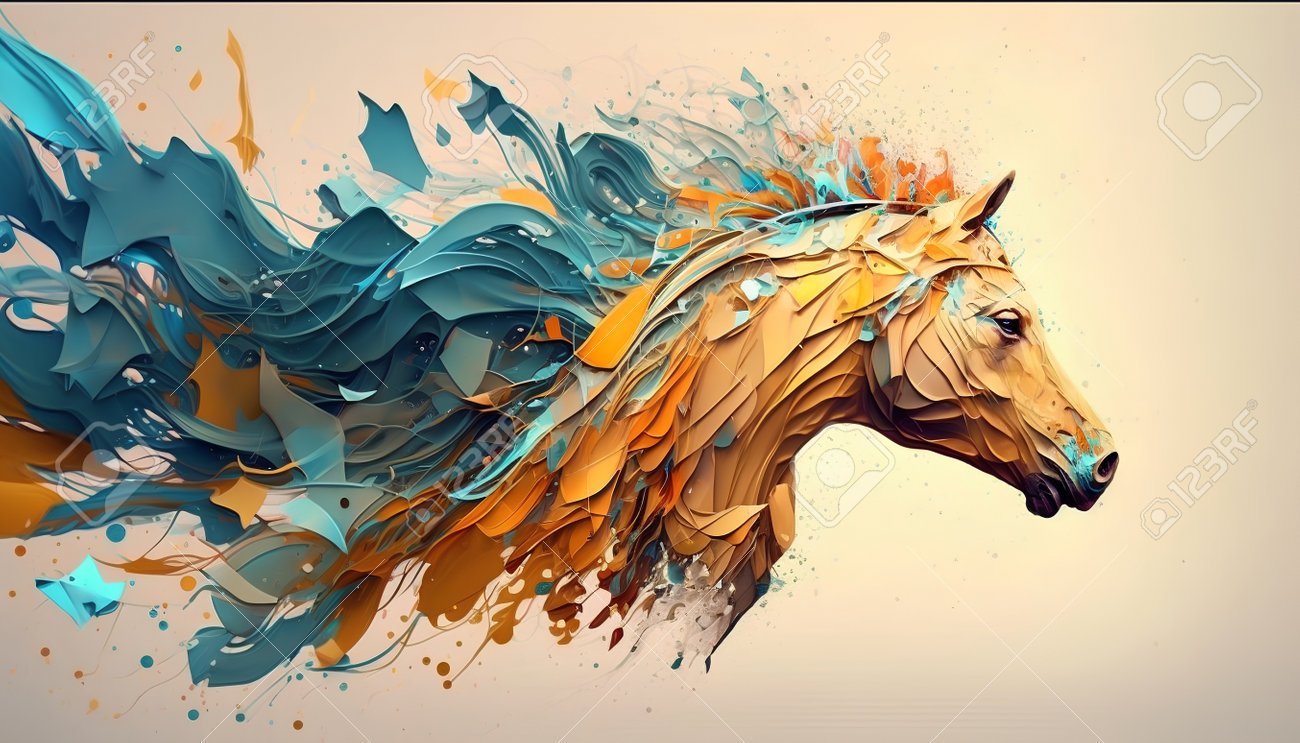 Retrato de cabeça de cavalo de tintas multicoloridas respingo de