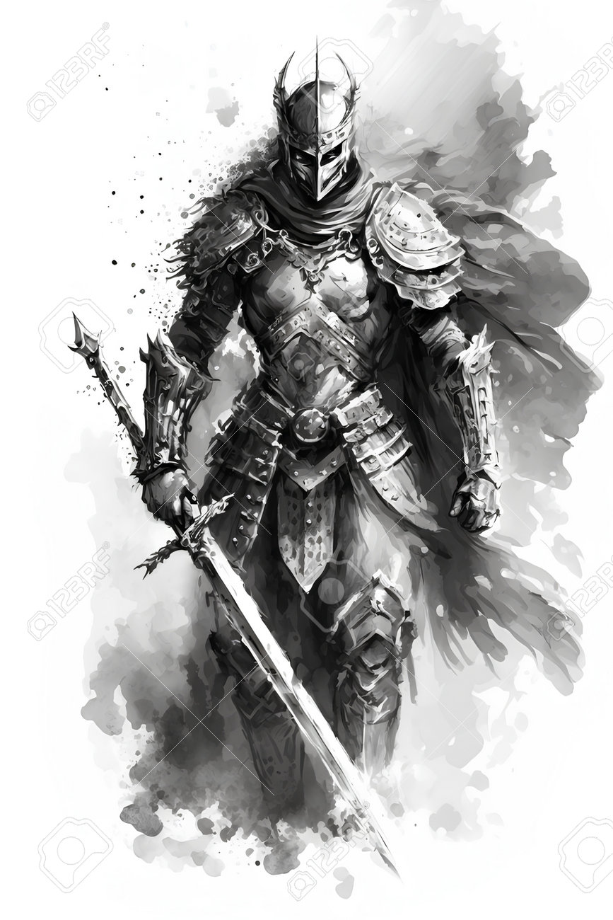 Armour Of The Medieval Knight. Hand Drawn Illustration On White