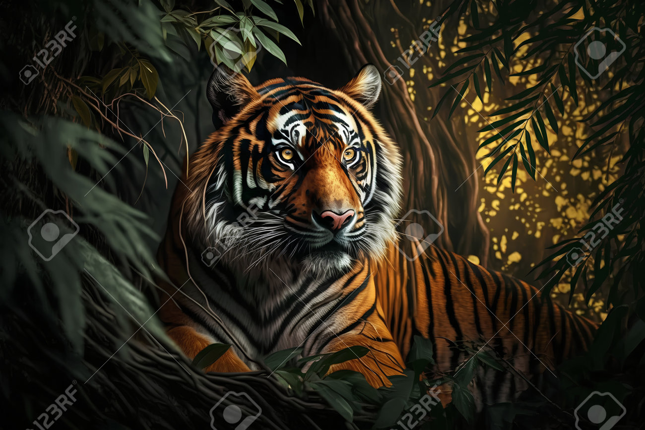 tigre dentro a selva,3d Renderização. computador digital desenho. 28250104 Foto de stock no Vecteezy