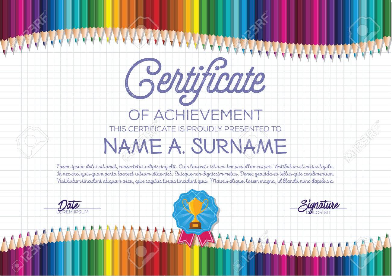certificate template with colorful pencil frame for children royalty children certificate template
