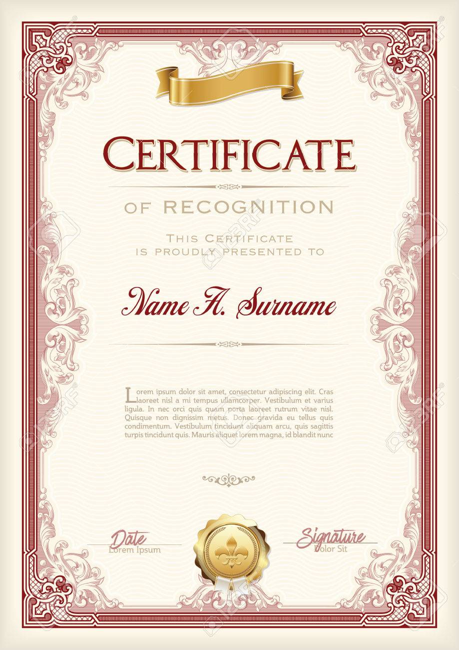 certificate of recognition vintage frame with gold ribbon portrait free certificate of recognition