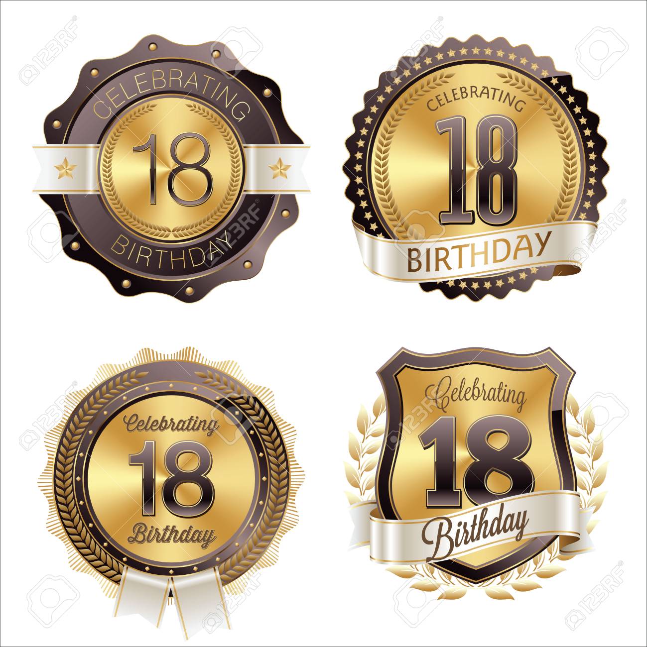 18 の誕生日のお祝い 誕生日バッジのセットです のイラスト素材 ベクタ Image