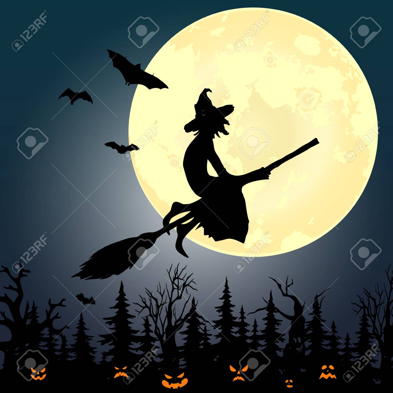 Halloween Party. Pumpkin, Trees, Bats And Full Moon. Halloween Poster.  Vector Illustration. Royalty Free SVG, Cliparts, Vectors, and Stock  Illustration. Image 86732208., image size:1300x1300