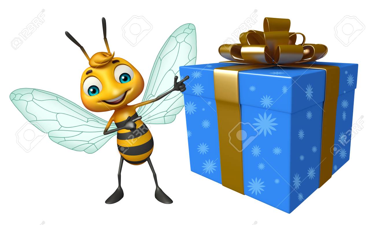 ギフト用の箱の蜂アニメ キャラクターの 3 D レンダリングされたイラストレーション の写真素材 画像素材 Image 5307