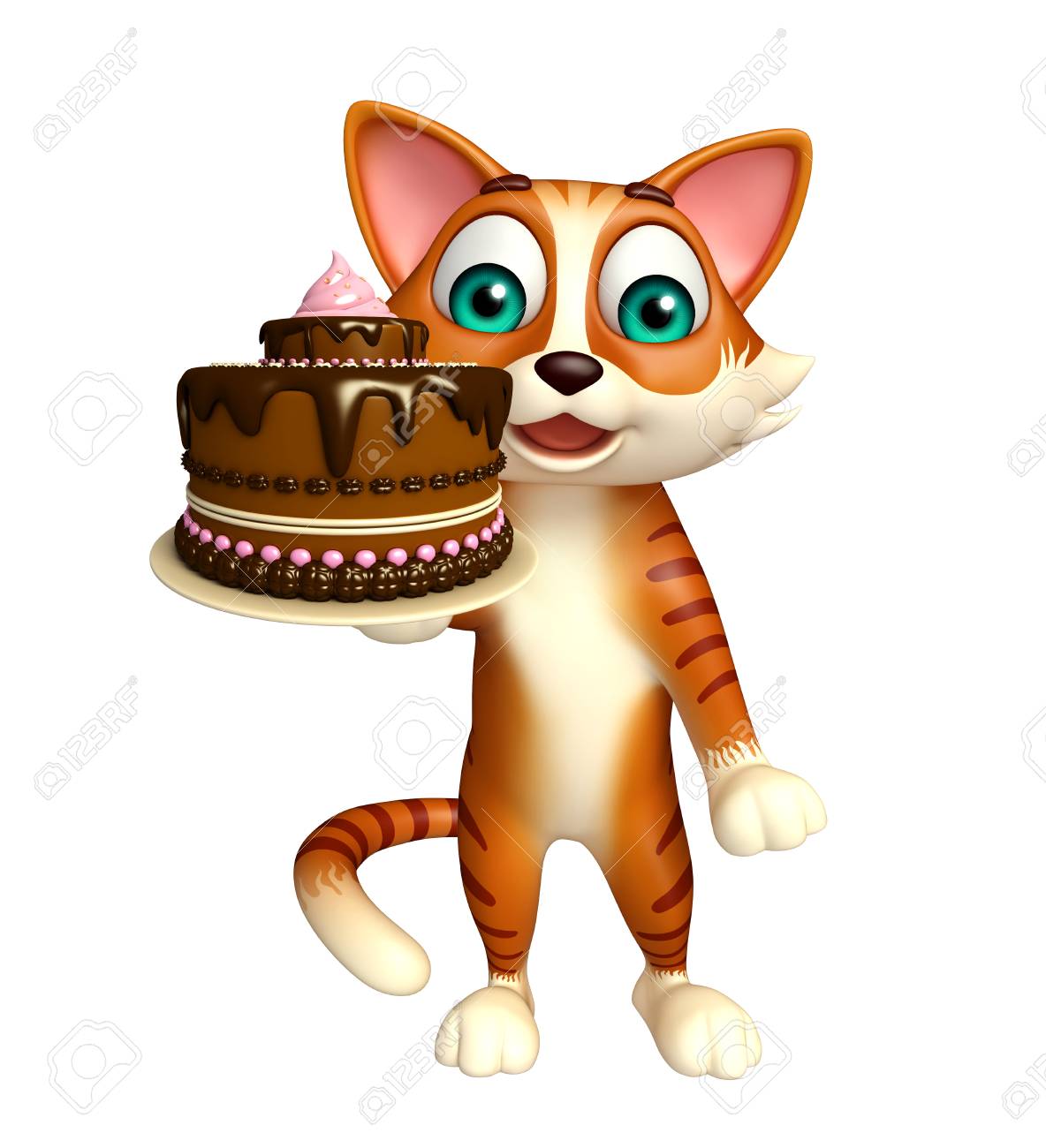 3d Rendered Illustration Of Cat Cartoon Character With Cake Stock Photo Picture And Royalty Free Image Image