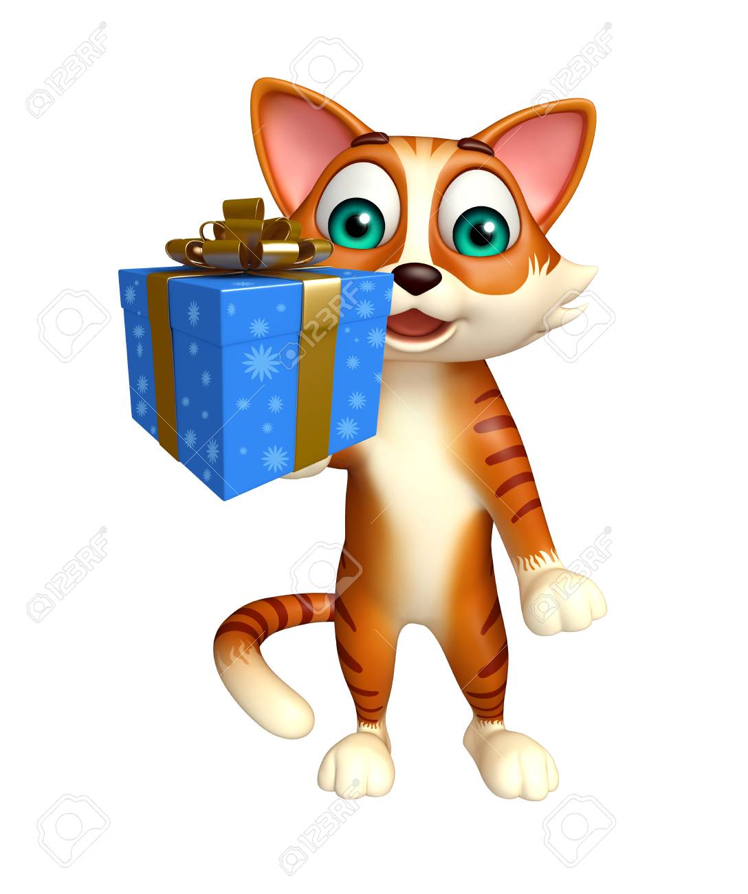 Illustration De Rendu 3d Du Personnage De Dessin Animé De Chat Avec Boîte Cadeau
