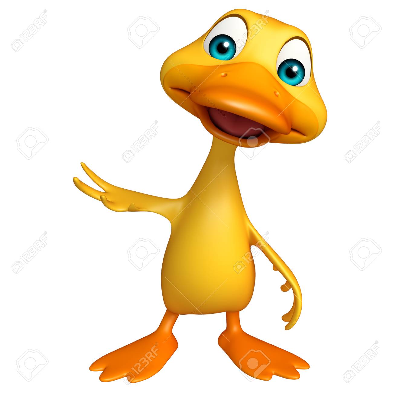 アヒルの面白い漫画のキャラクターの 3 D レンダリングされたイラストレーション の写真素材 画像素材 Image