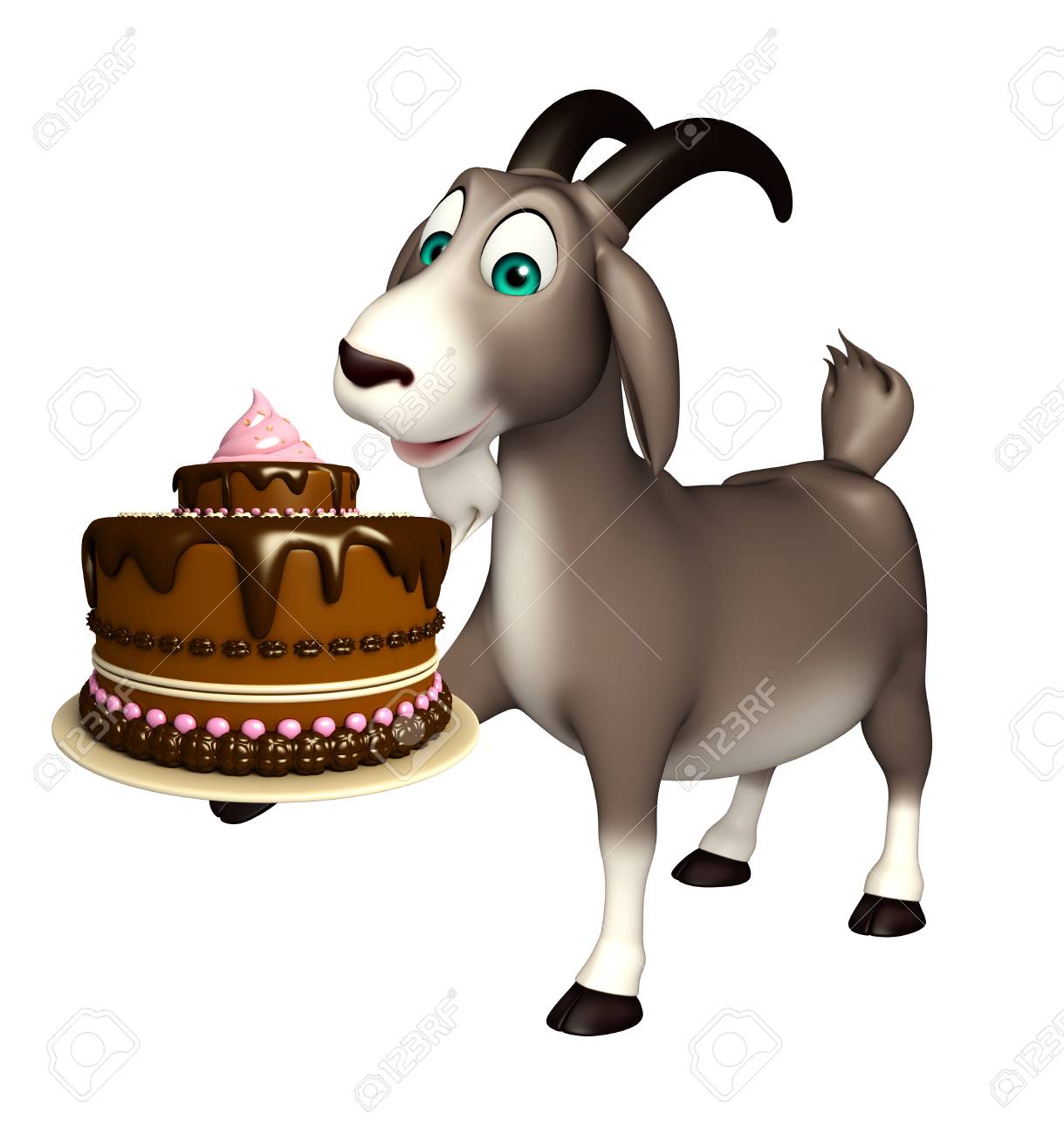 3d Rendu Illustration De Personnage De Dessin Anime De Chevre Avec Un Gateau Banque D Images Et Photos Libres De Droits Image