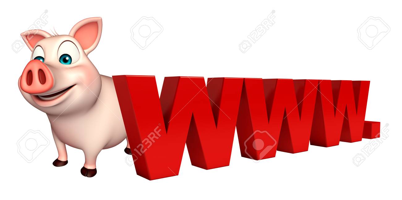 Www Sign の豚アニメ キャラクターの 3 D レンダリングされたイラストレーション の写真素材 画像素材 Image