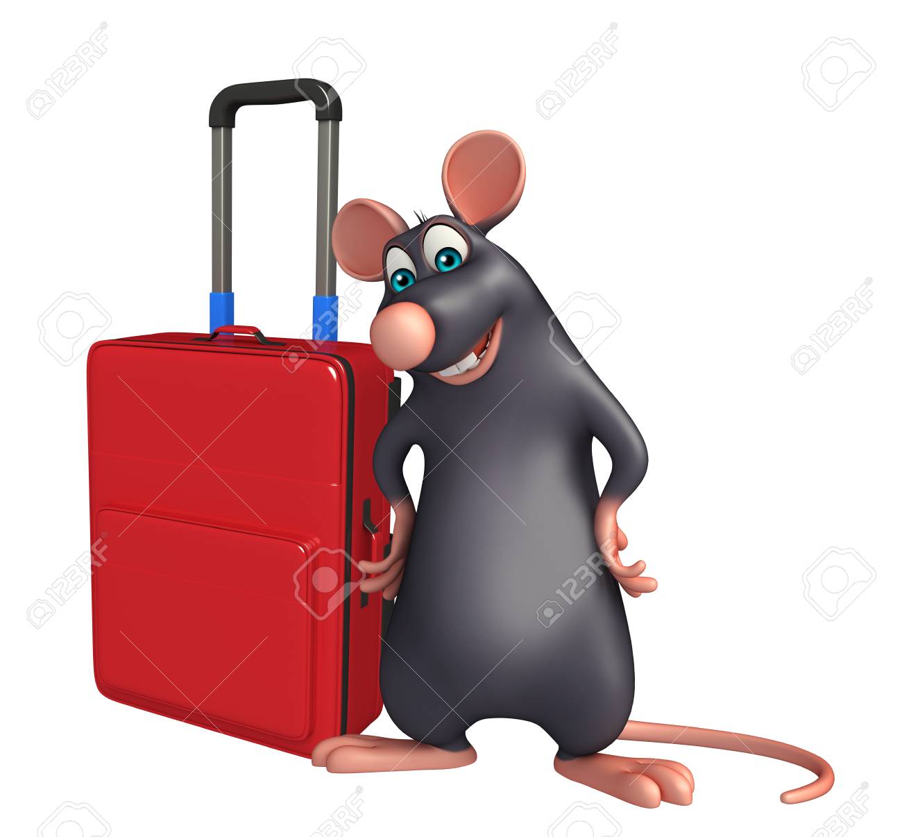 3d Rendered Illustration Of Rat Cartoon Character With Travel Bag