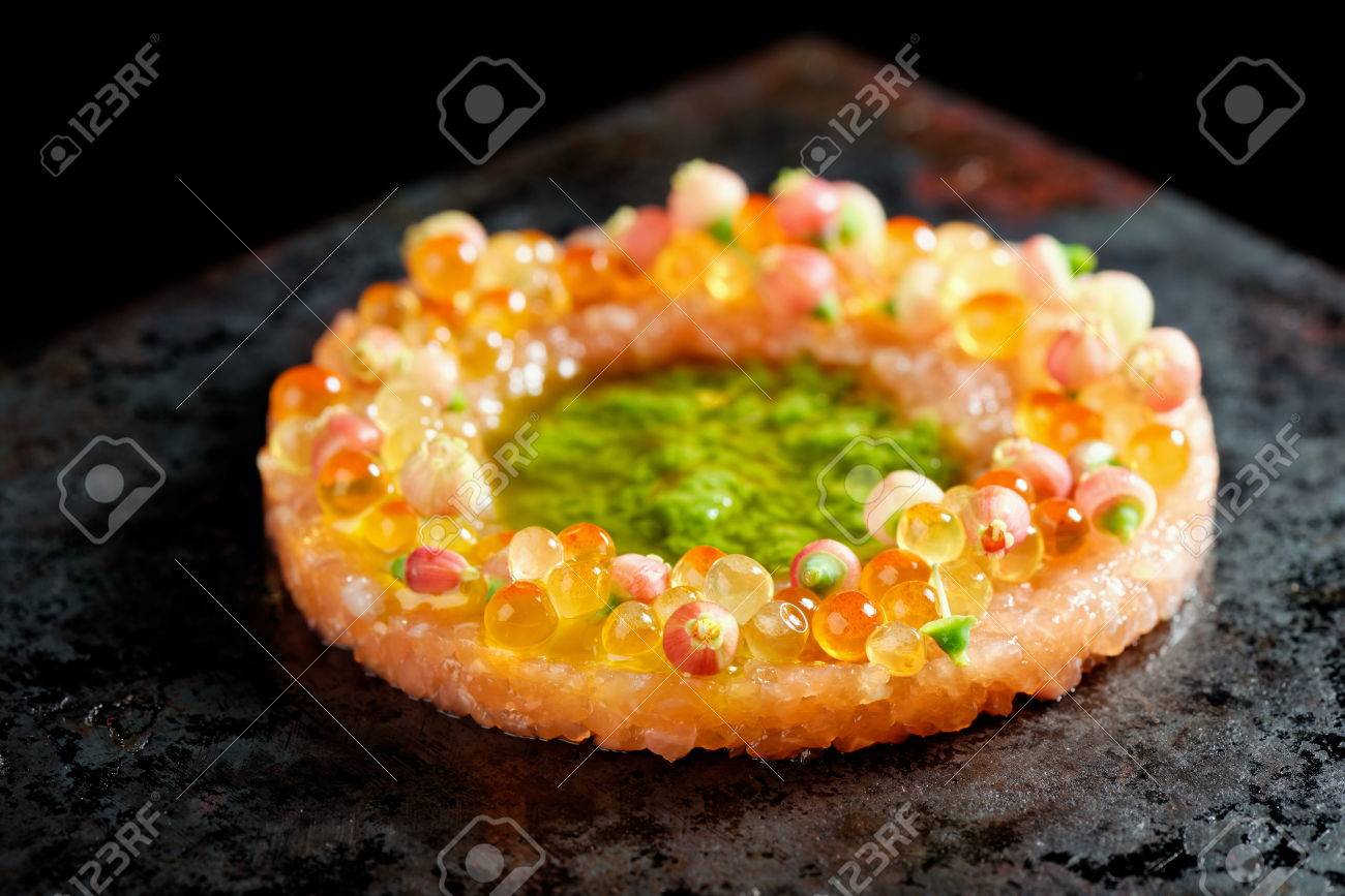 Fine Dining Fresh Raw Ahi Tuna Sashimi With Caviar And Wild Stock Photo Picture And Royalty Free Image Image 56630641