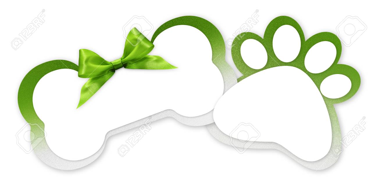 pets store gift card with bone and paw imprint shape green ribbon gift card blank