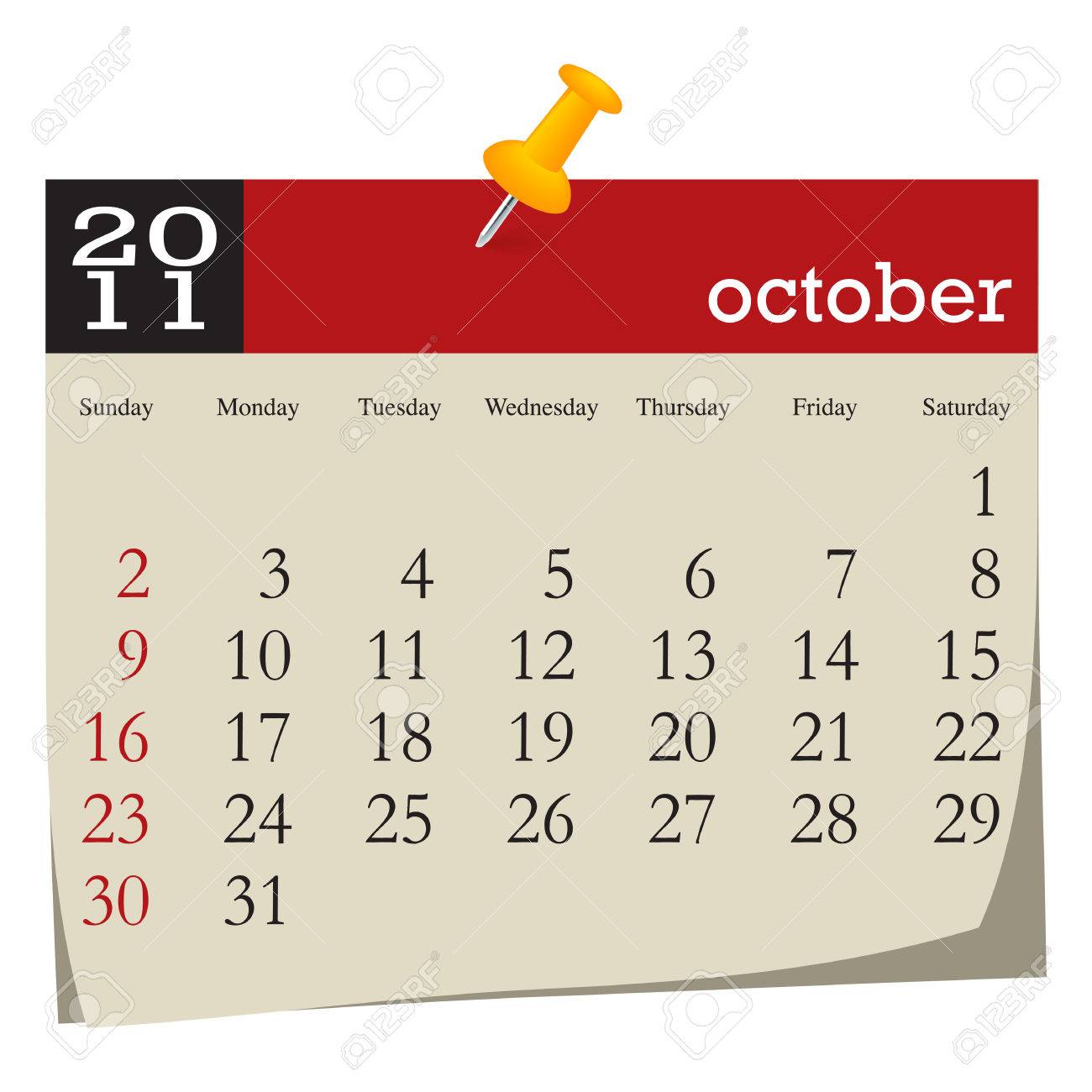 11 年カレンダー 10 月 開始曜日は日曜日 のイラスト素材 ベクタ Image