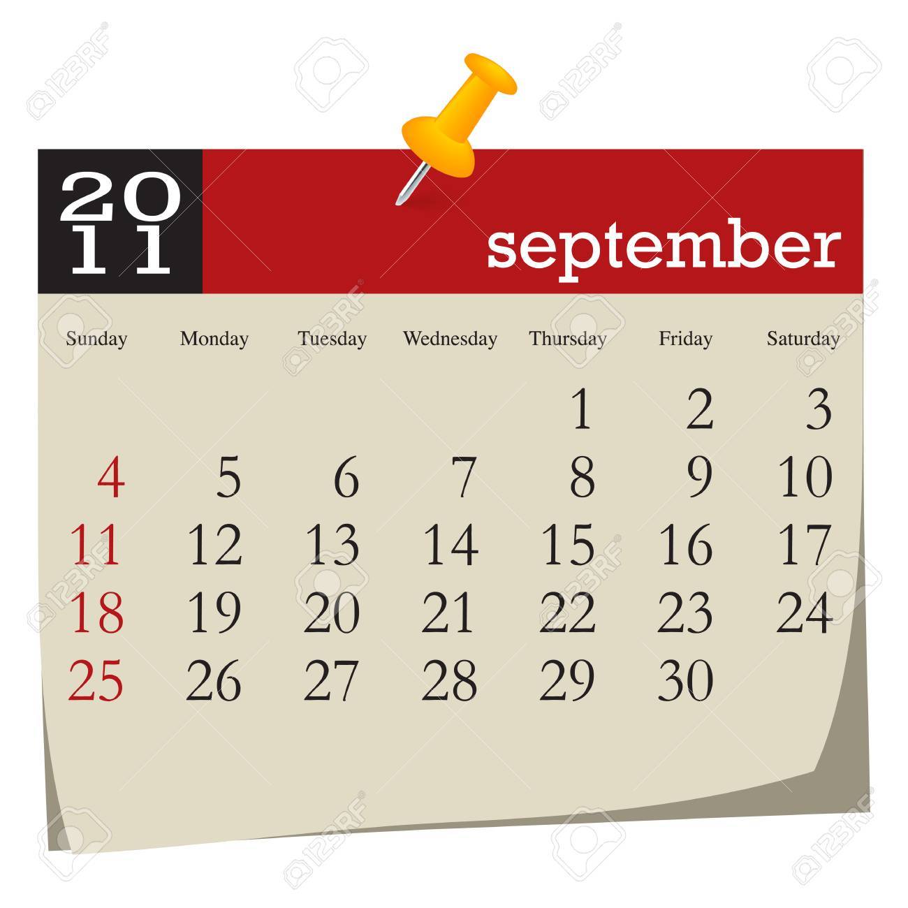 Calendar-september 2011. Week Starts Sunday Royalty Free SVG, Cliparts,  Vectors, and Stock Illustration. Image 8138896.