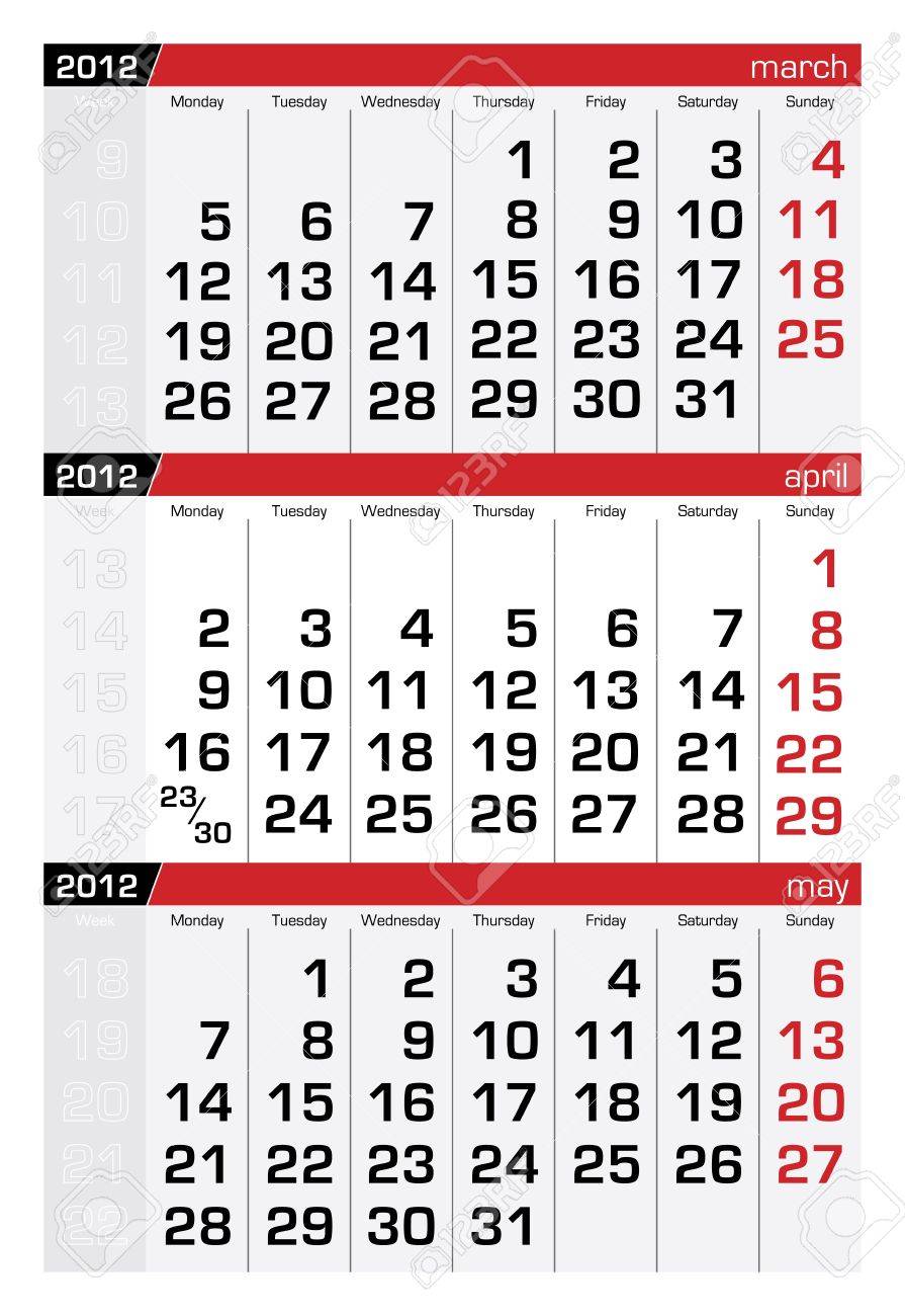 12 年 4 月 3 月のカレンダー のイラスト素材 ベクタ Image