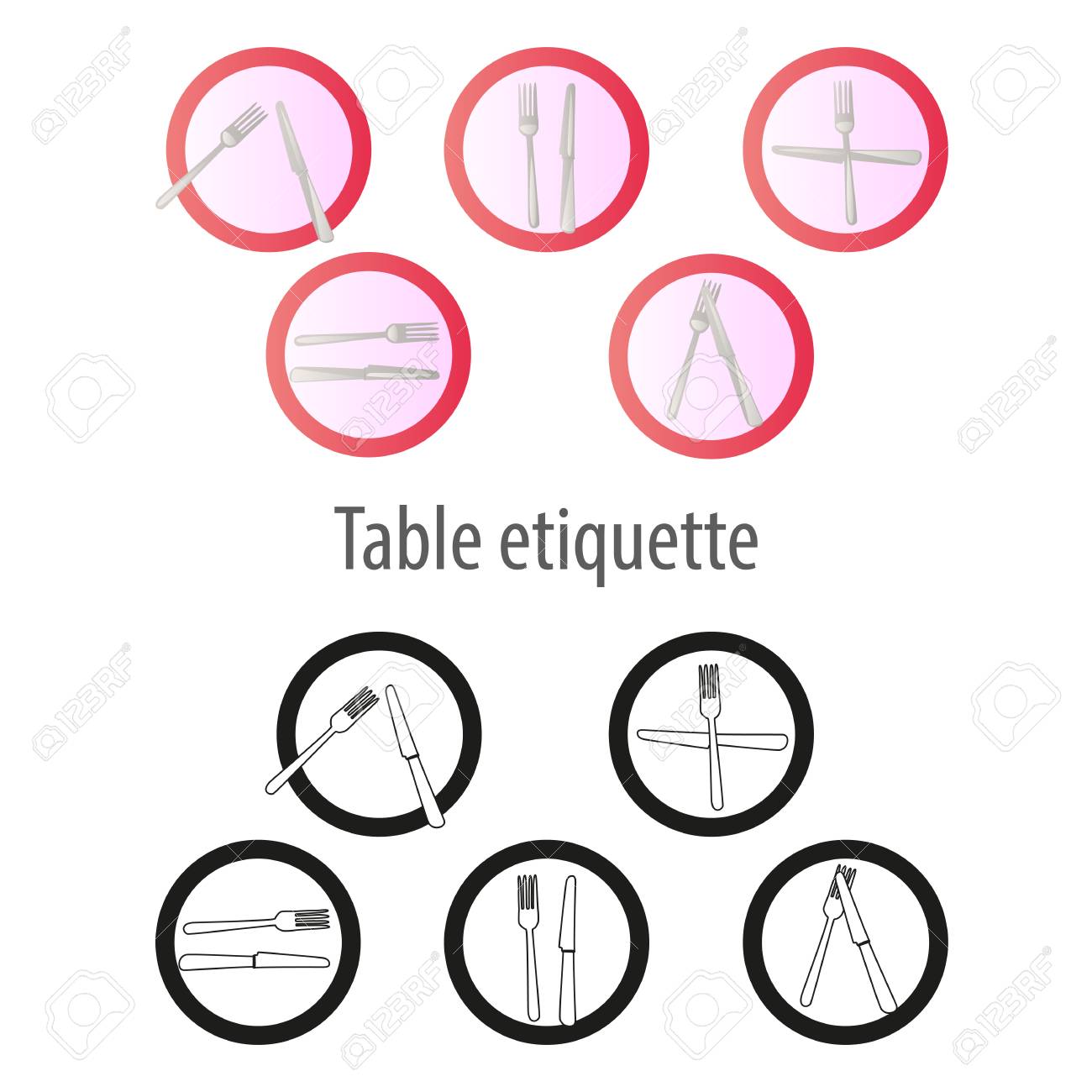 Table Etiquette Vector Plates With Knives And Forks Royalty Free