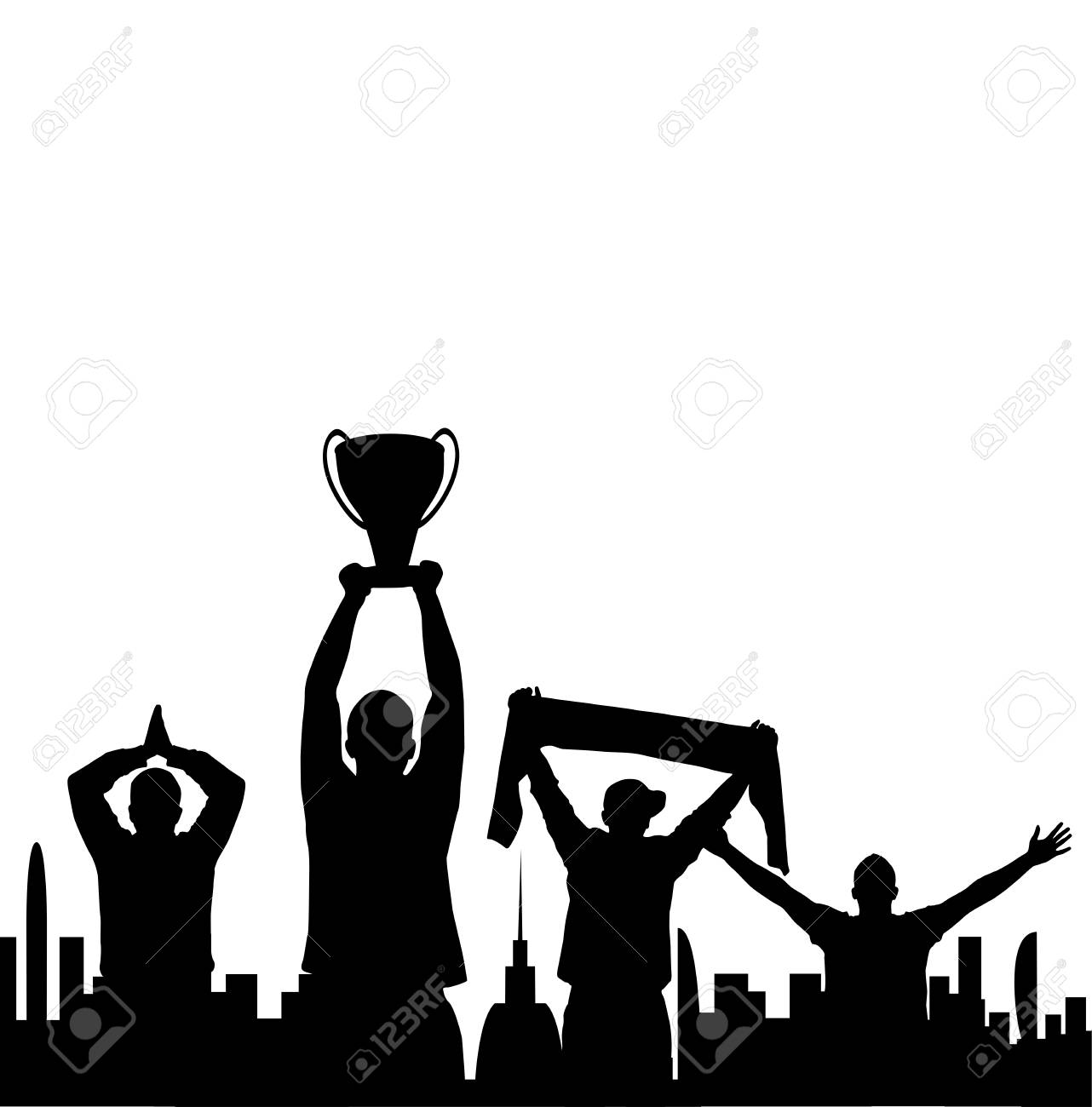 応援群衆とチャンピオン シルエット背景ベクトルイラストのイラスト素材 ベクタ Image
