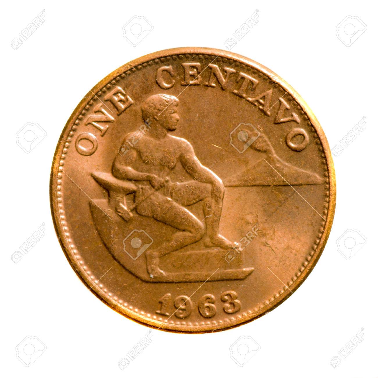 金属コイン 1 センタボ硬貨フィリピン ホワイト バック グラウンド .revers に分離の写真素材・画像素材 Image 55109424