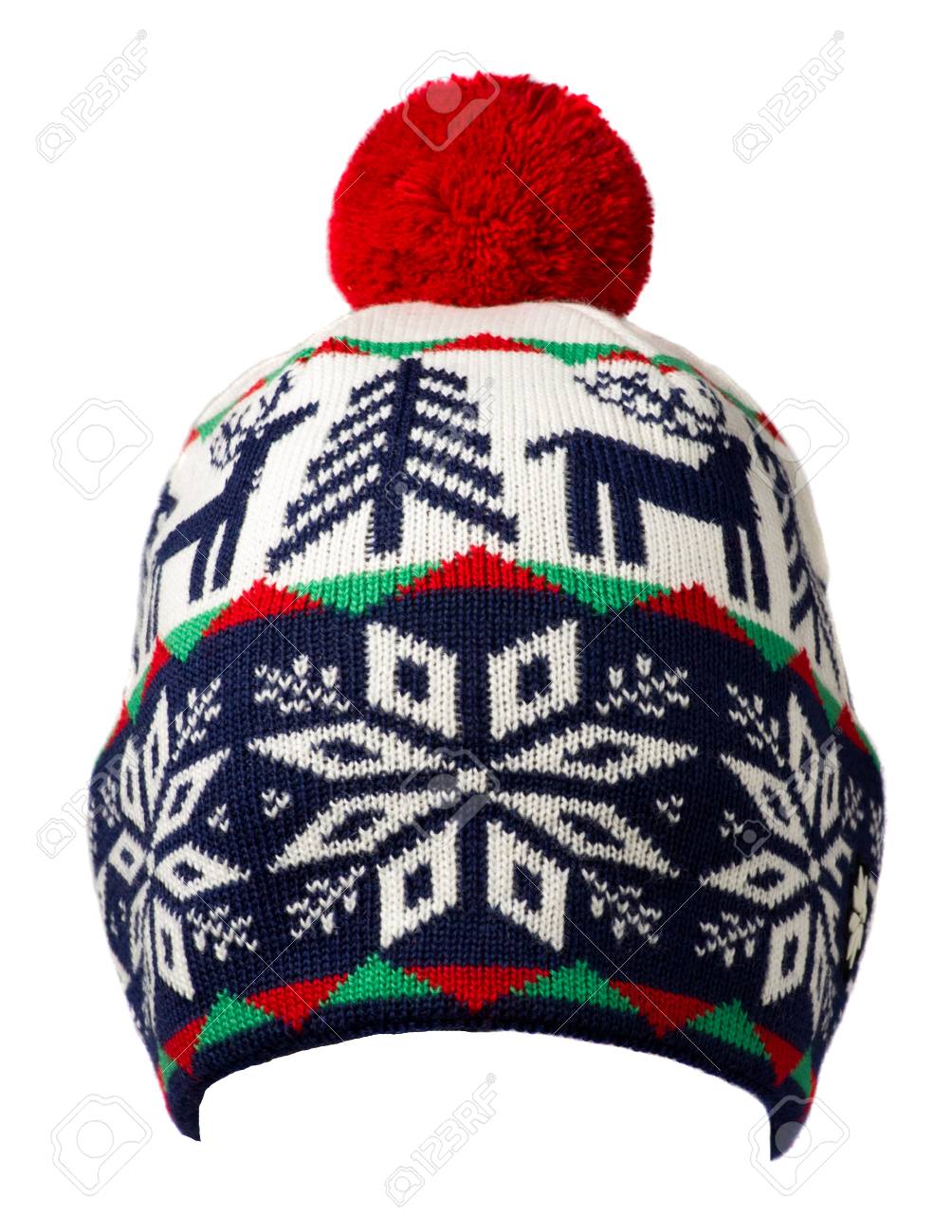 red and white knit hat