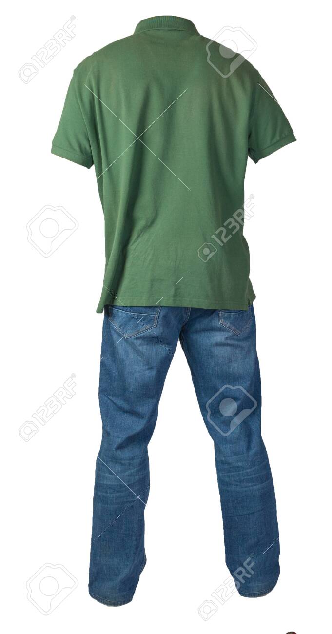 dark green t shirt with blue jeans