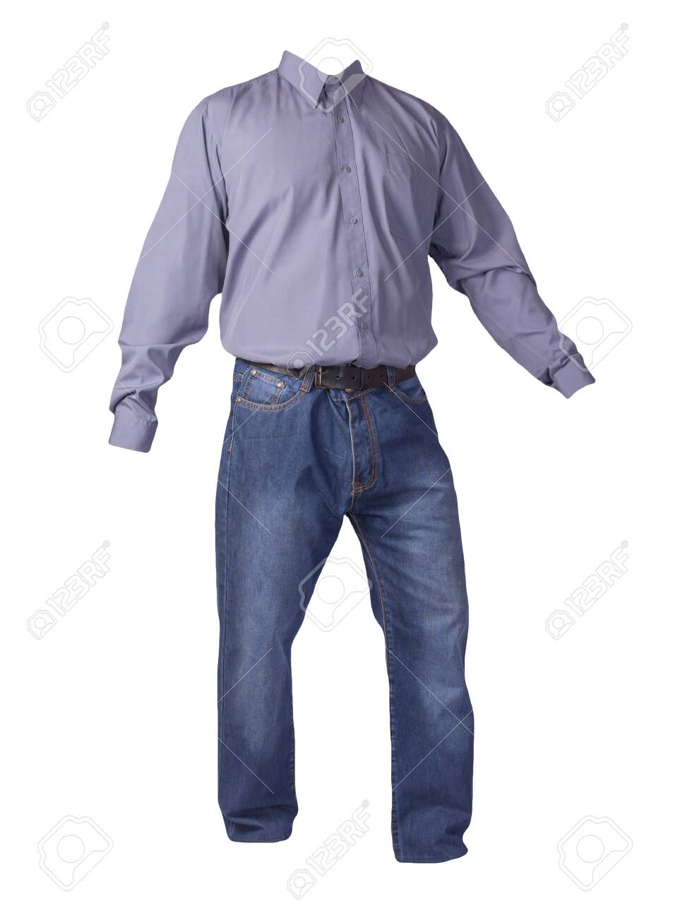 purple shirt and blue jeans