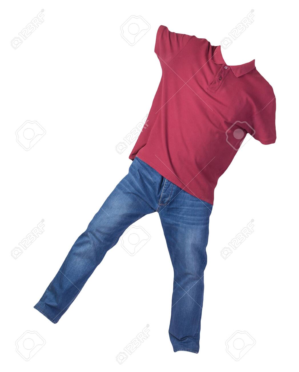 maroon shirt and blue jeans