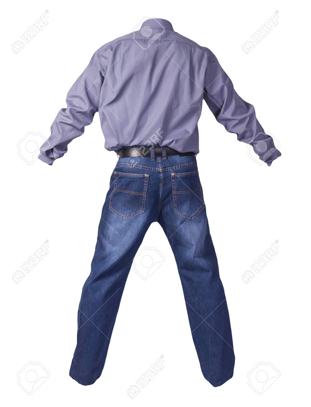 purple shirt and blue jeans