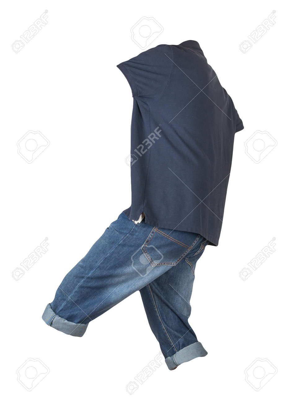 denim dark blue shorts and dark blue t-shirt with a collar on buttons isolated on white background. men's jeans orders - 172073942 denim dark blue shorts and dark blue t-shirt with a collar on buttons isolated on white background. men's jeans orders - 172073942