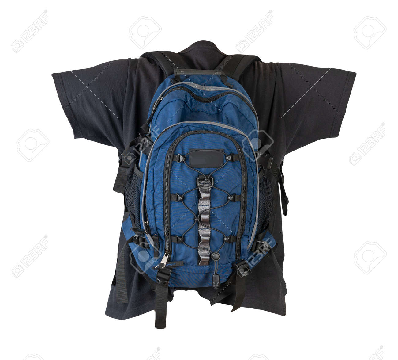 dark blue backpack dressed for black t-shirt isolated on a white background. - 172140032 dark blue backpack dressed for black t-shirt isolated on a white background. - 172140032
