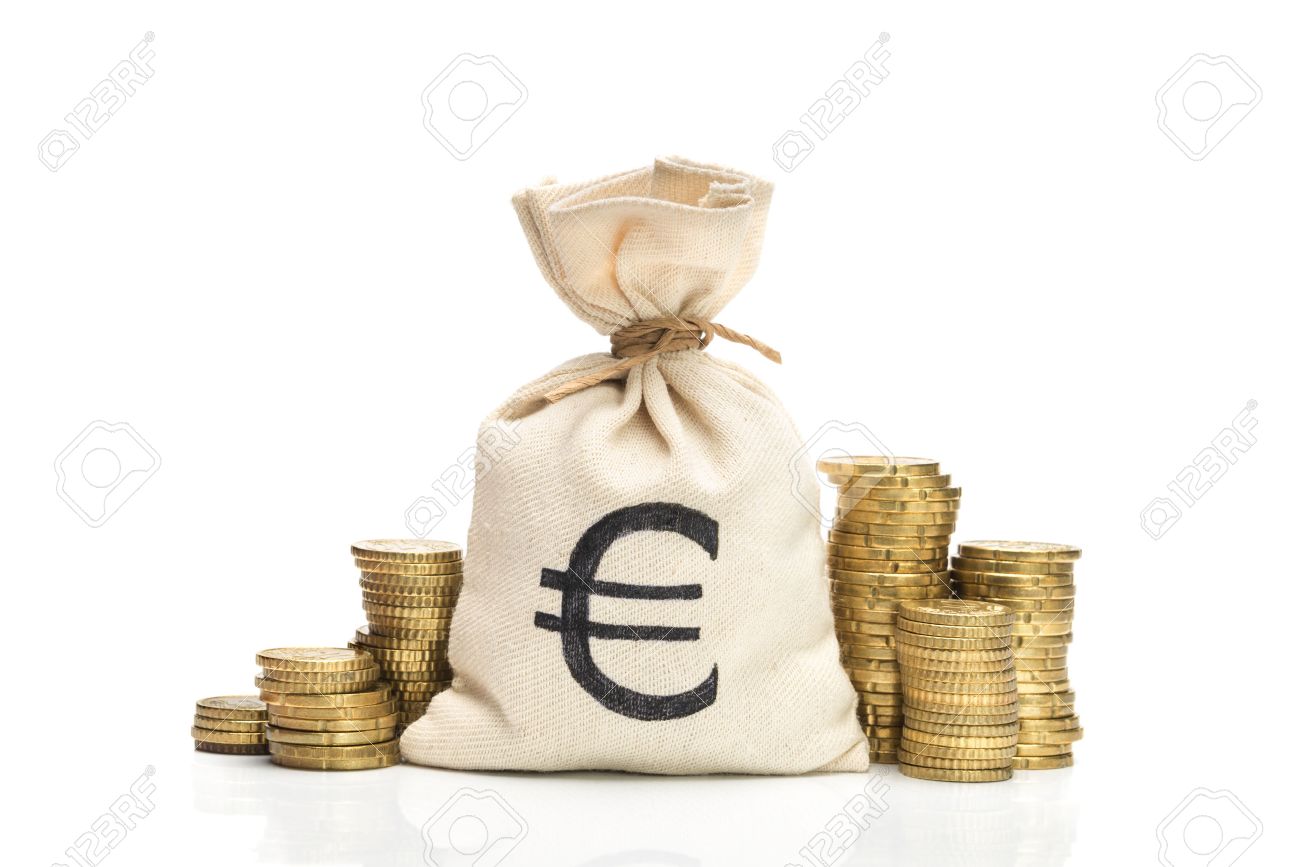 En Fond Sur D'argent Pièces Et Sac Blanc EurosIsolé kiZXPTOuw