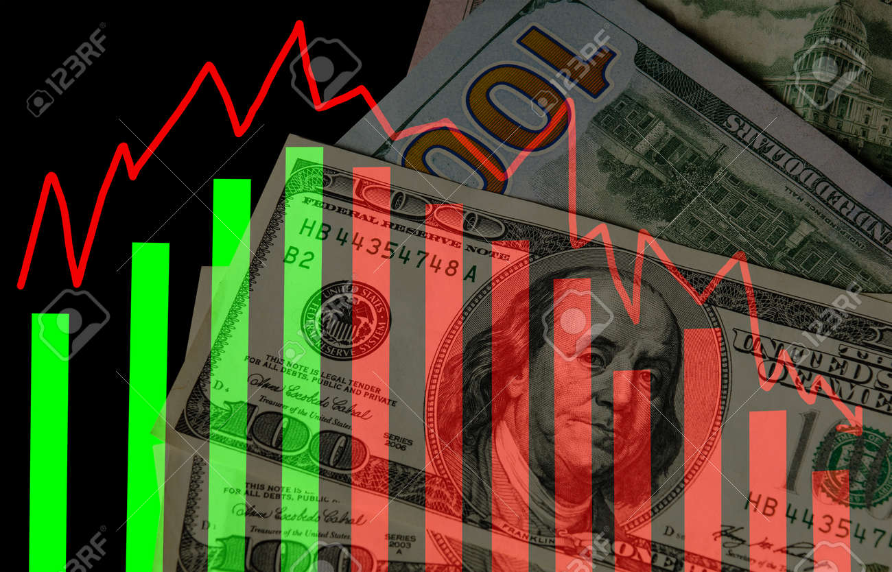 미국 달러의 배경에 대한 그래프 하락 미국 경제 경기 침체 비즈니스 이익 감소 경기 침체 로열티 무료 사진, 그림, 이미지 그리고  스톡포토그래피. Image 165310638