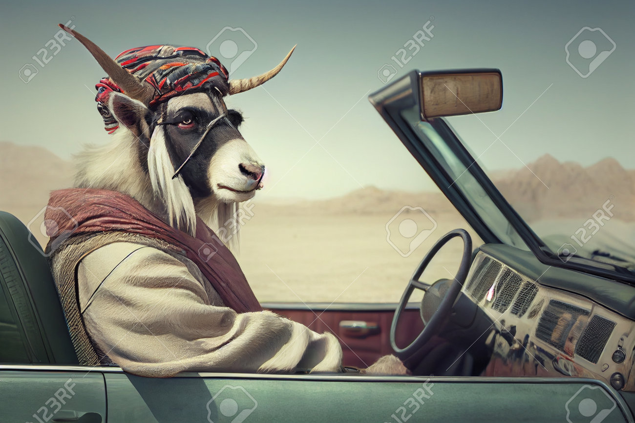 Portrait Of A Goat Driving A Car. AI Generated Stock Photo, Picture and  Royalty Free Image. Image 201518968.