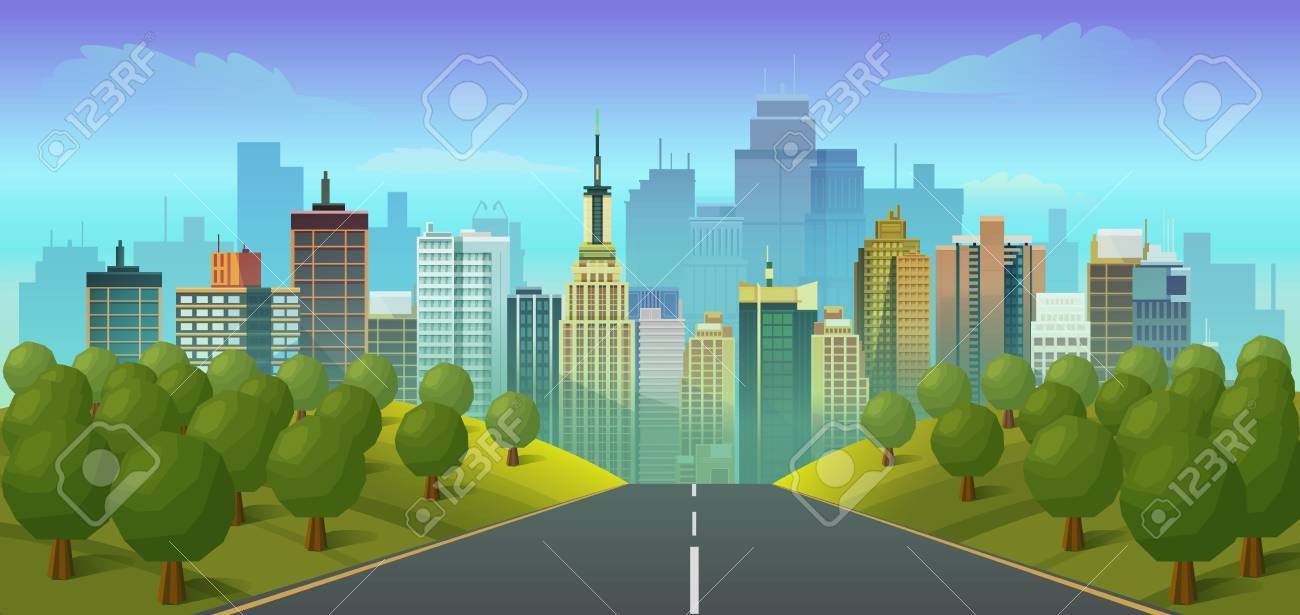 Road To City Landscape Illustration Royalty Free Cliparts Vectors And Stock Illustration Image