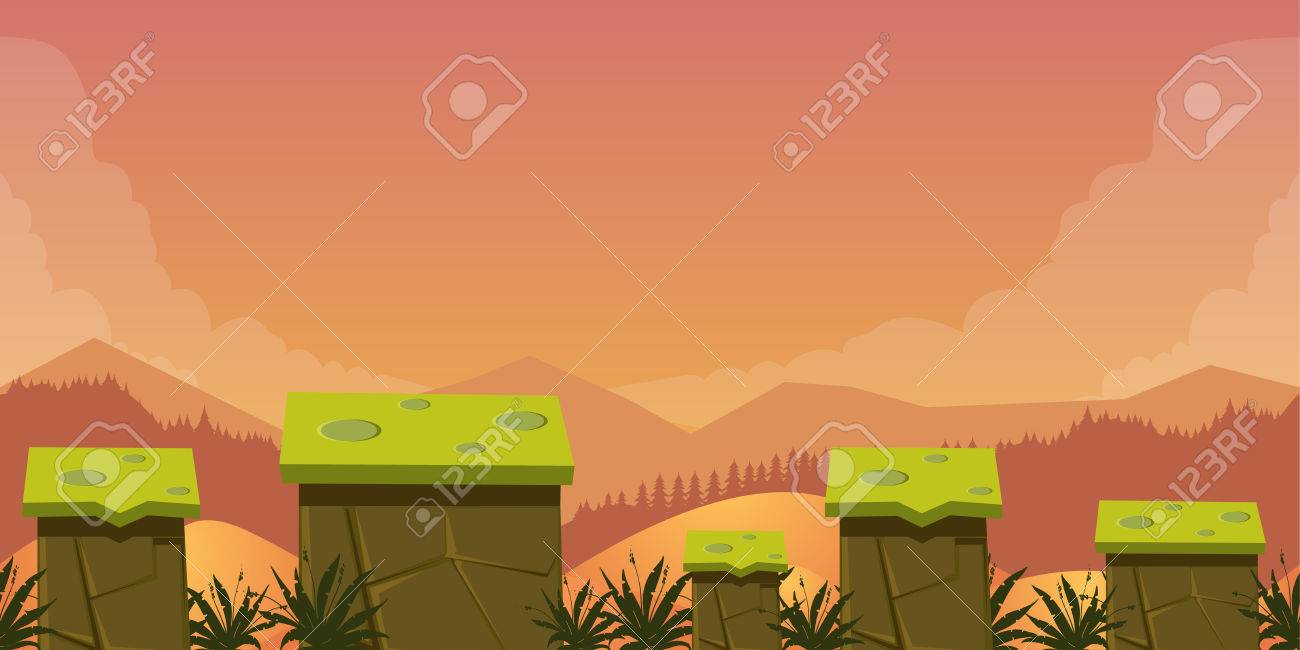 携帯アプリ ゲーム資産背景古典的なプラットフォーマー 自然風景を異なるプラットフォームやゲームのレイヤーを分離 のイラスト素材 ベクタ Image