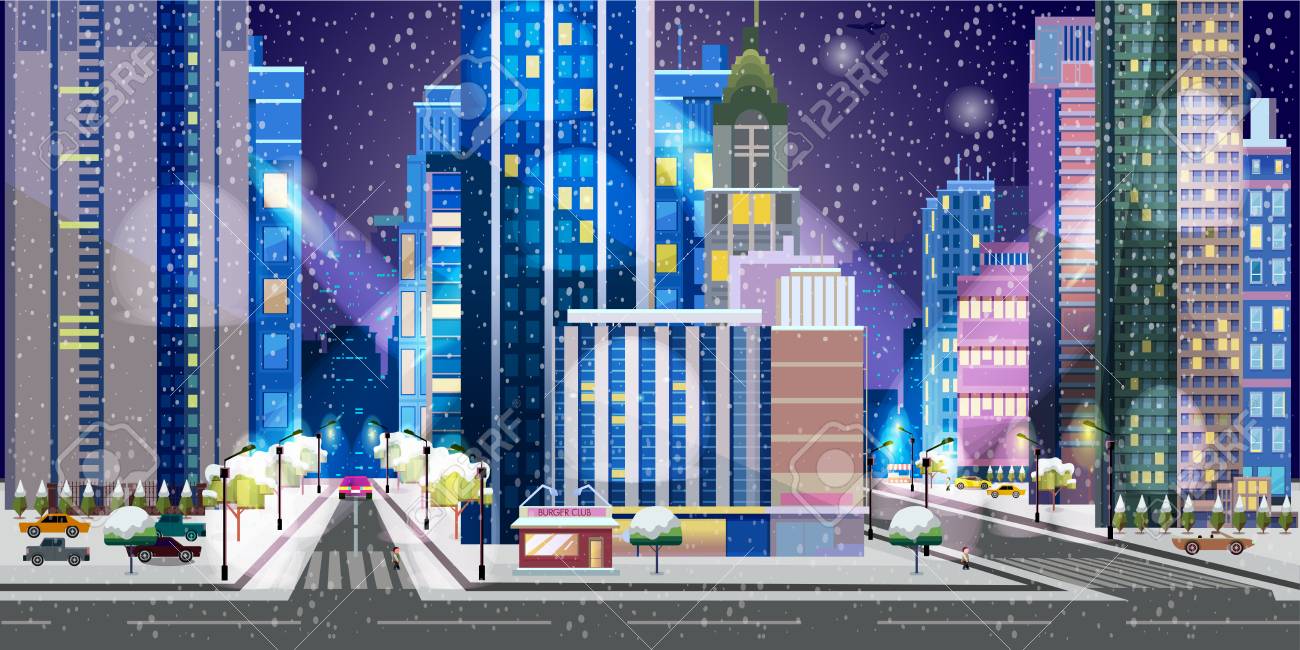 クリスマスの街のイラスト 夜街背景 アプリケーションのシームレスなベクトル図プロジェクトします のイラスト素材 ベクタ Image