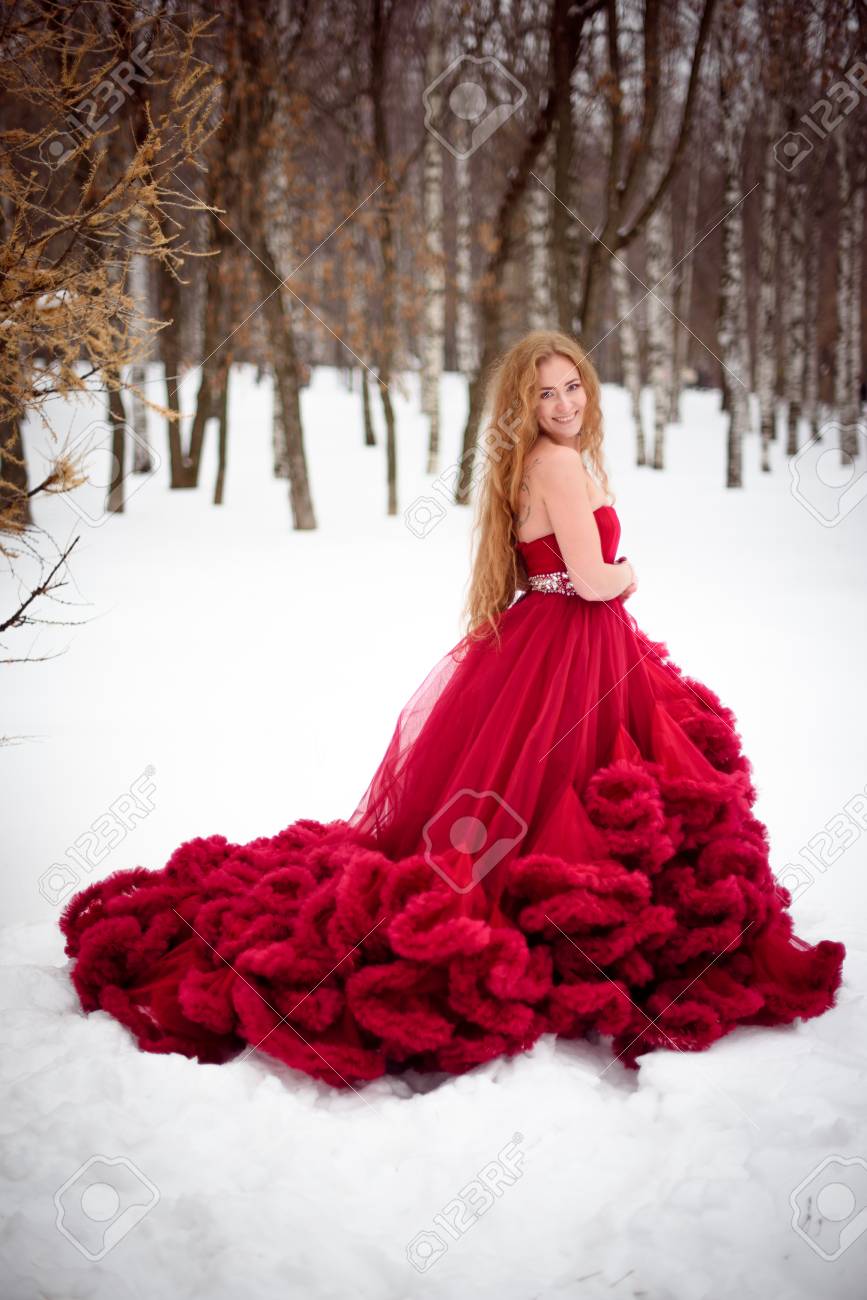 beautiful girl in red gown