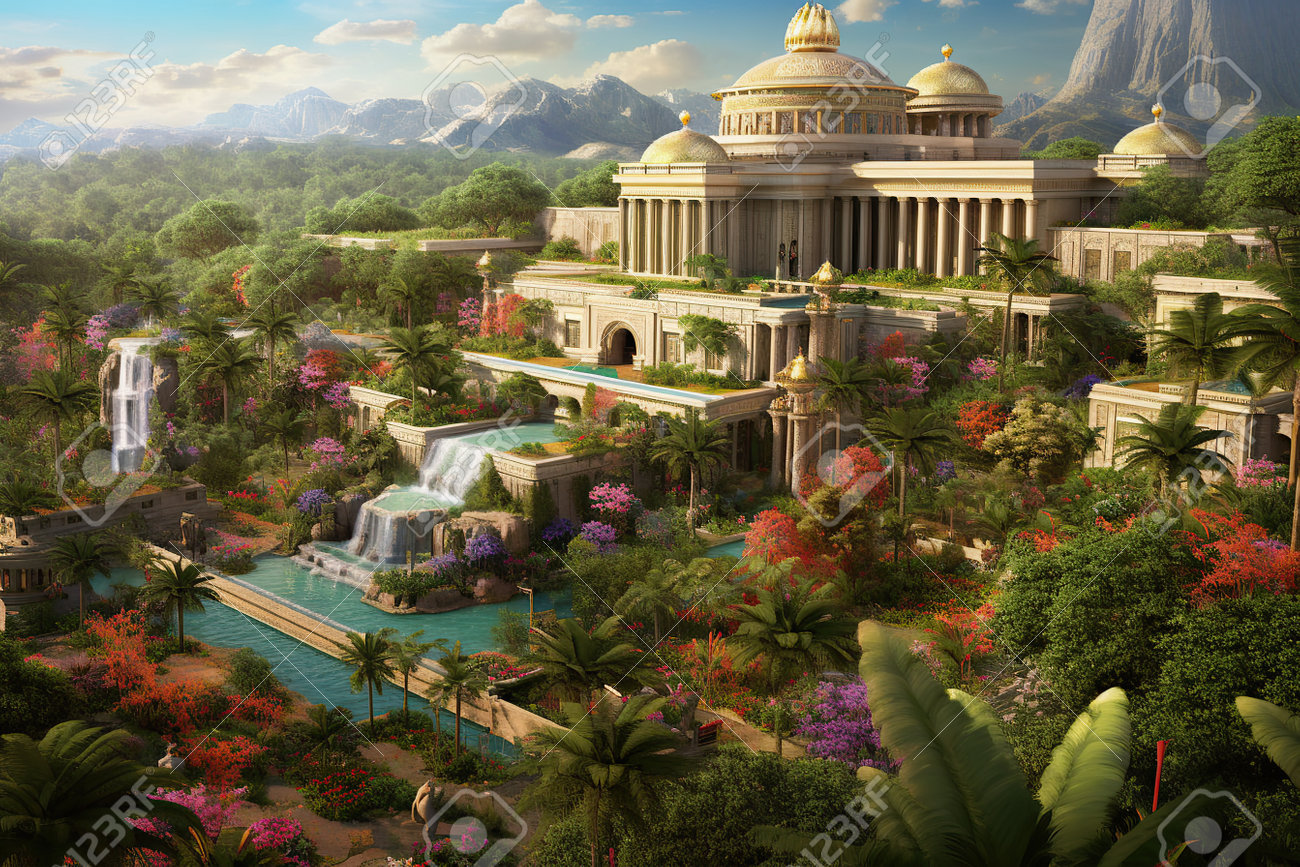 3d Illustration Of The Hanging Gardens Of Babylon Created By Generative AI  Stock Photo, Picture and Royalty Free Image. Image 208730419.