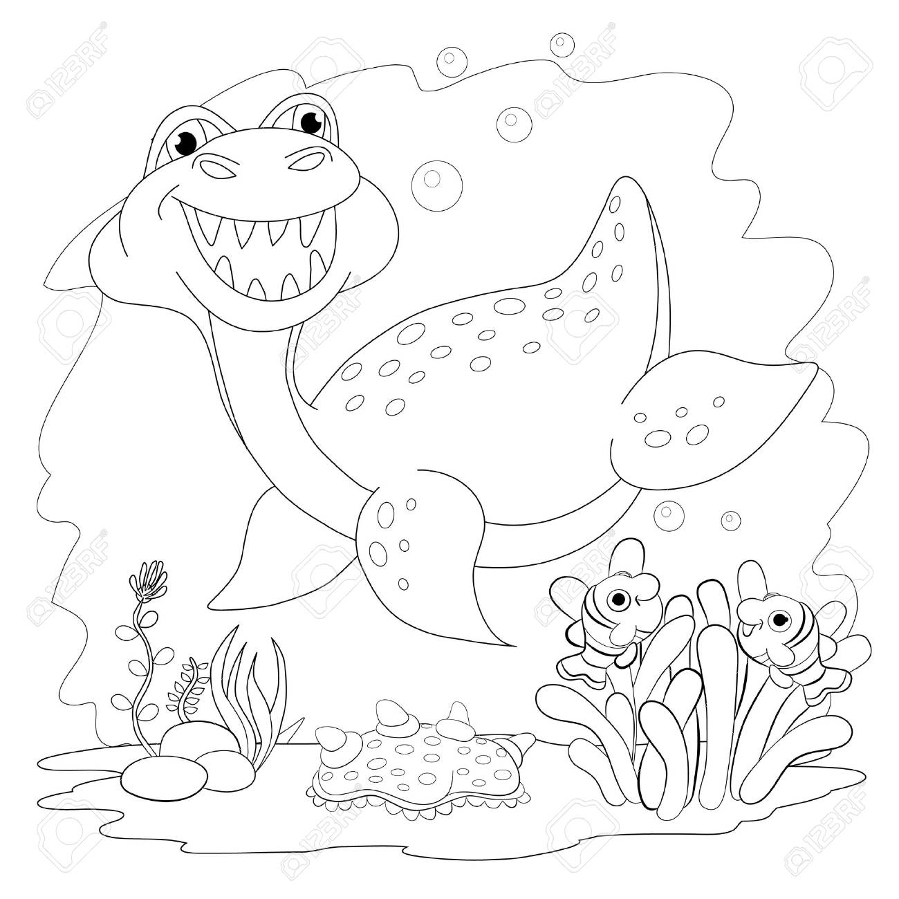 Banque d images Livre de coloriage Dr´le de dinosaure dans une mer Dessin animé et vecteur isolé caract¨re sur fond
