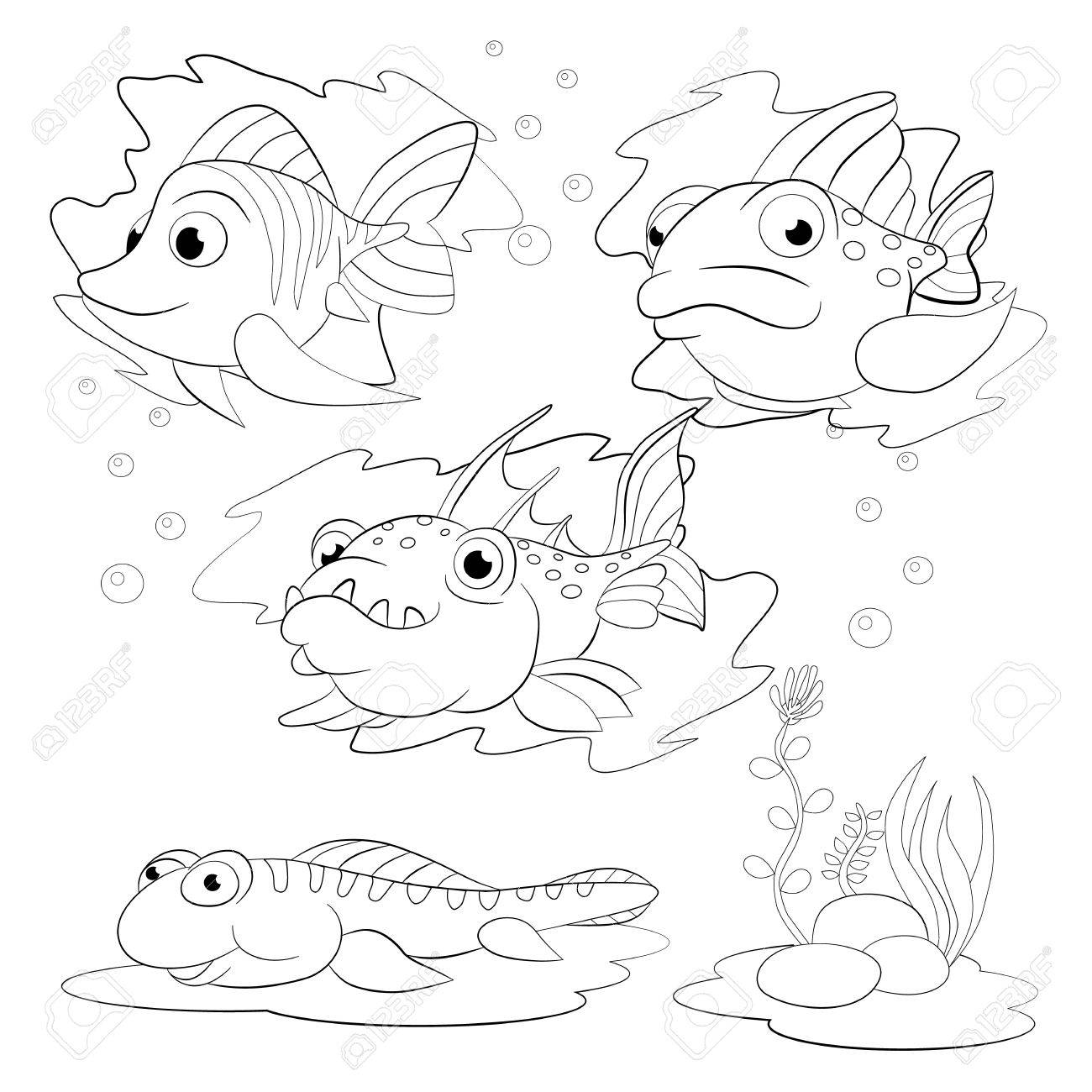 漫画の面白い魚のセット 塗り絵 のイラスト素材 ベクタ Image 50705341