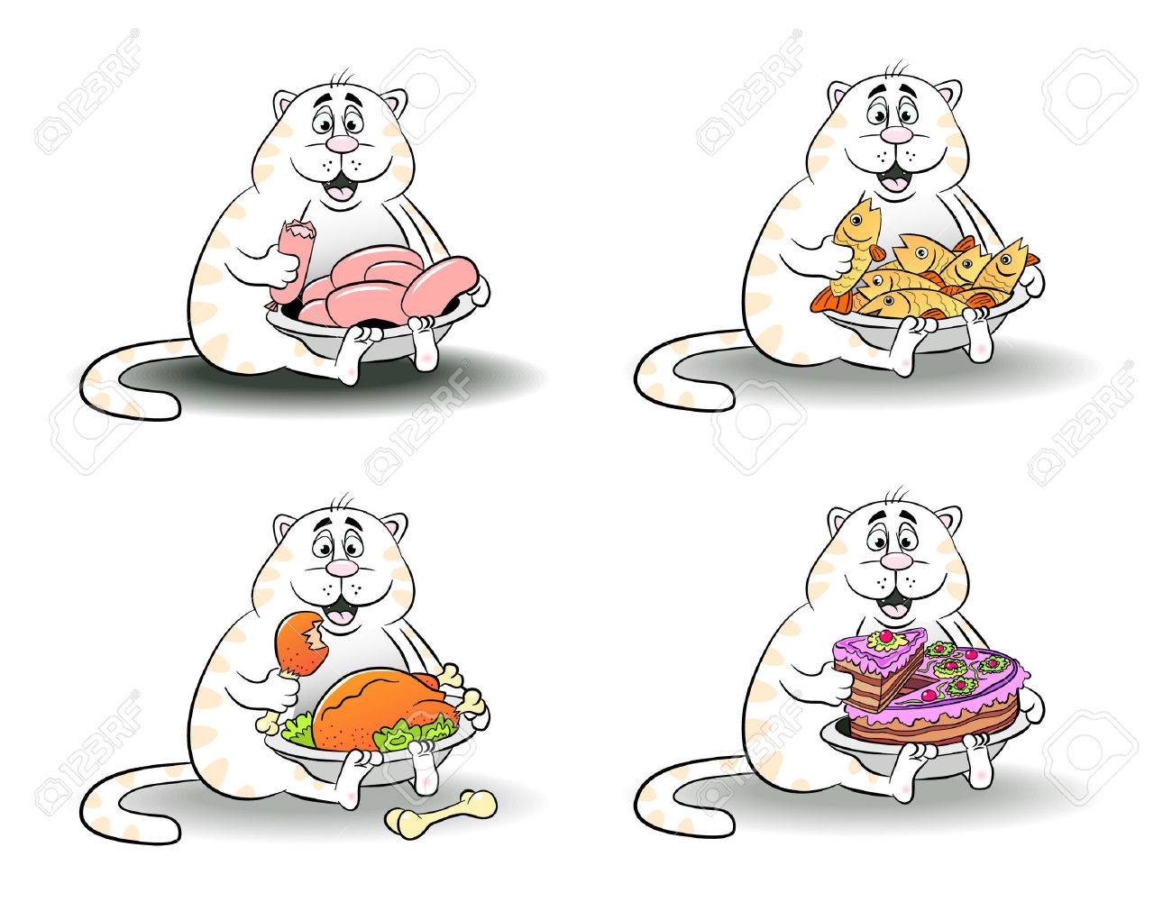 Cartoon Drole De Chat Mange Des Saucisses Du Poisson Du Poulet Gateau Vector Illustration Clip Art Libres De Droits Vecteurs Et Illustration Image Cartoon Drole De Chat Mange Des Saucisses Du Poisson Du Poulet Gateau Vector Illustration Clip Art Libres De Droits Vecteurs Et Illustration Image