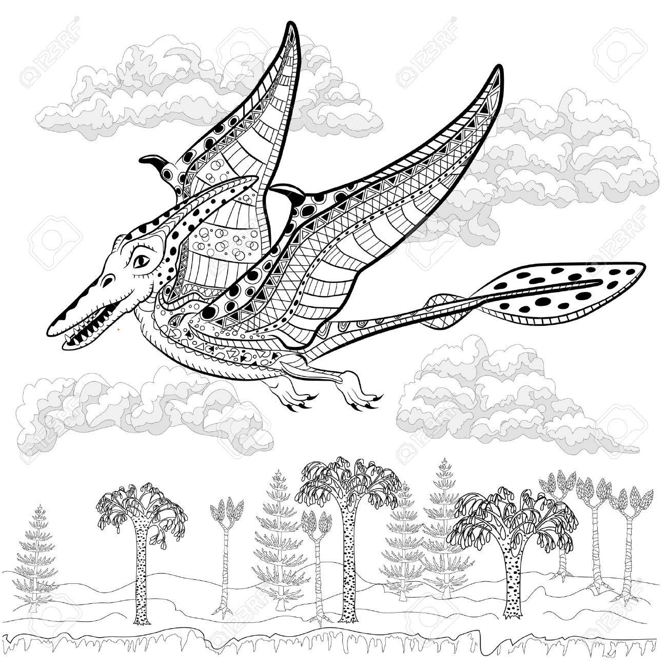 pterodactyl monstre prehistorique dans la nature livre de coloriage anti stress pour adultes clip art libres droits vecteurs et illustration image 68423089 50e anniversaire