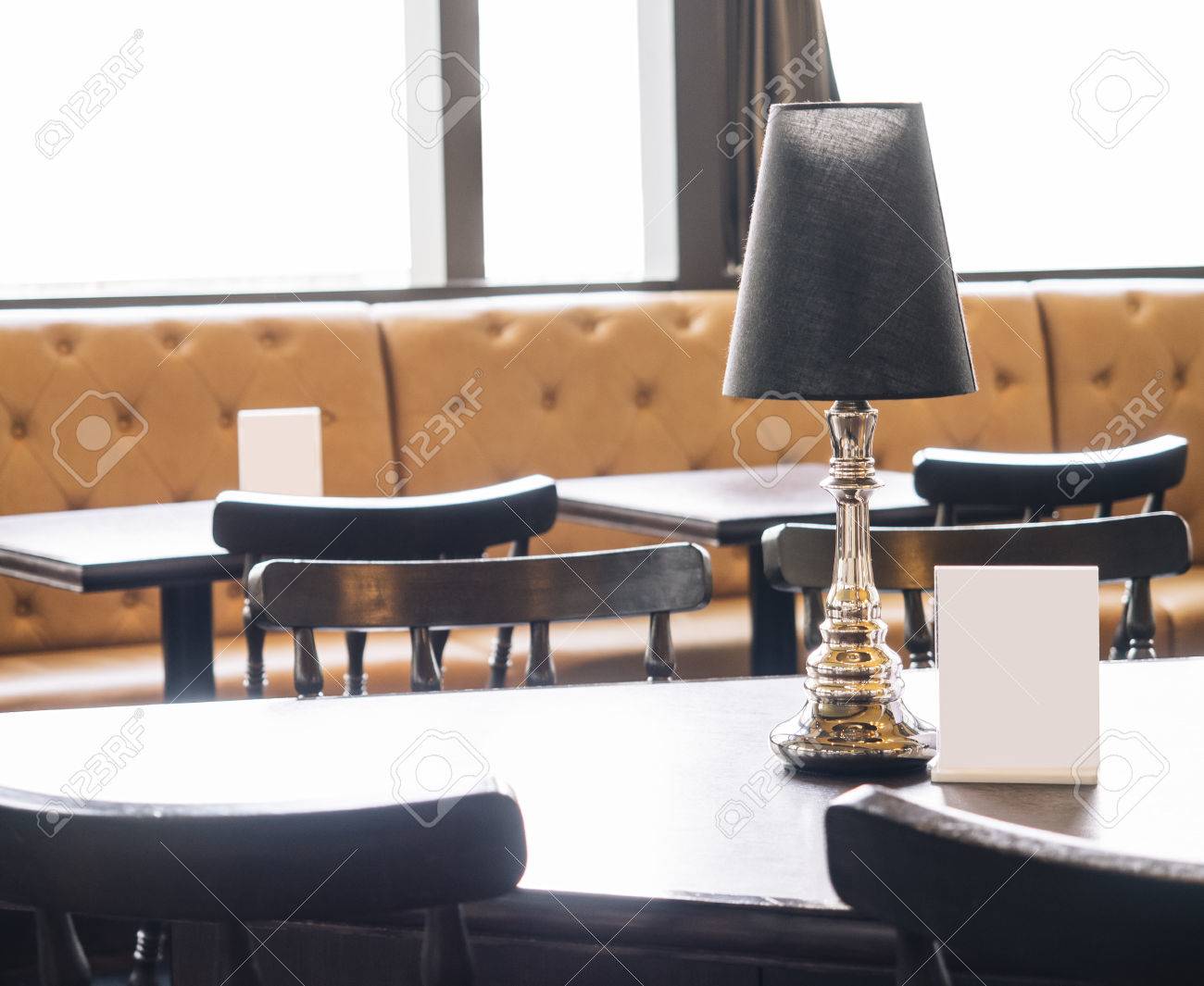 table top and mock up menu with sofa seat cafe restaurant interior table top and mock up menu with sofa seat cafe restaurant interior
