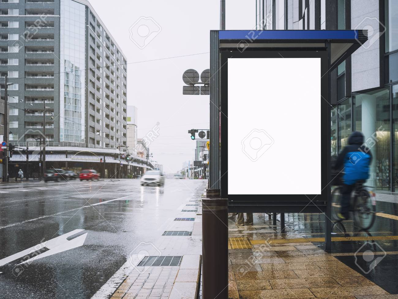 mock up banner template at bus shelter media outdoor street sign