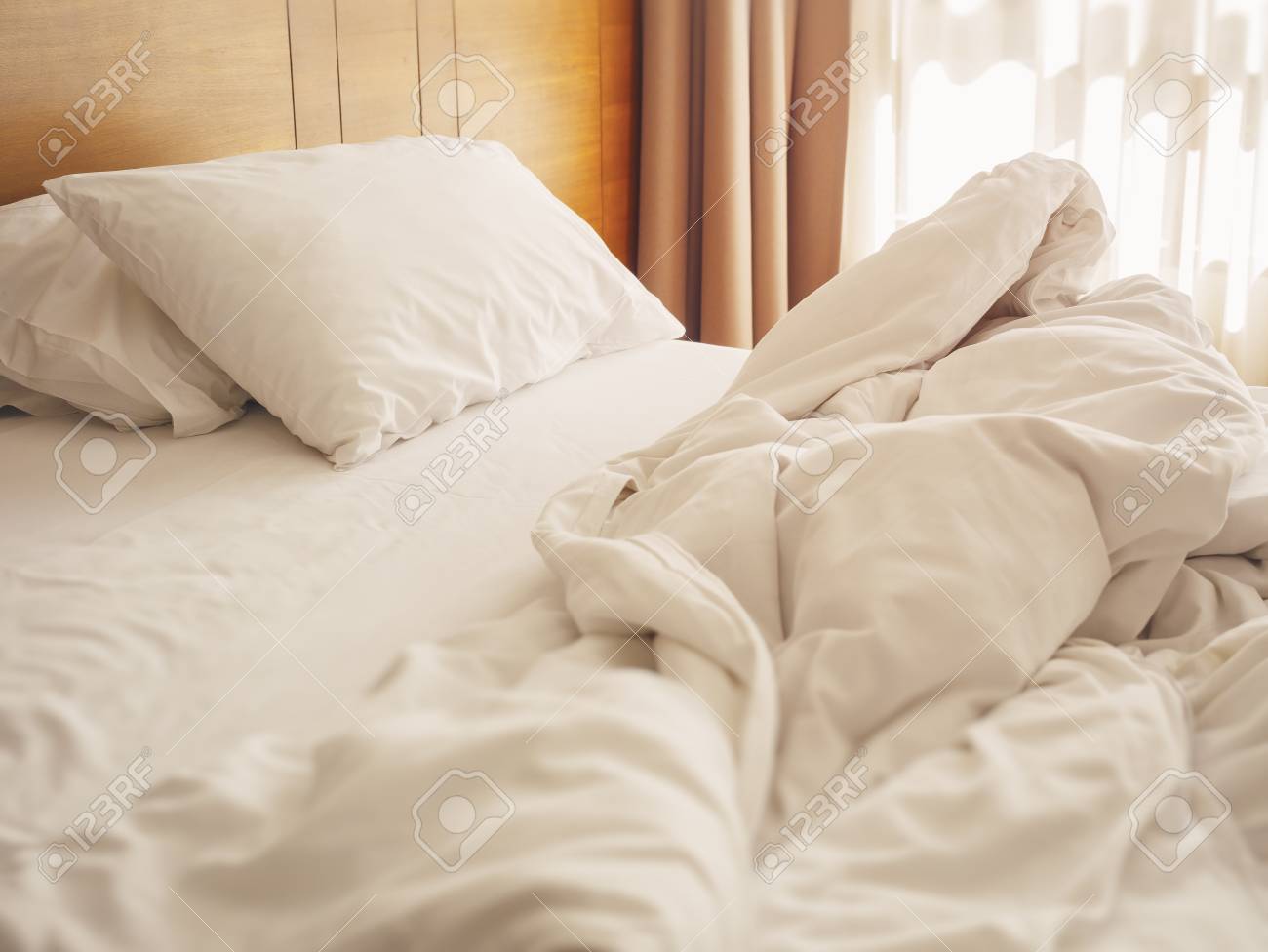 Bed Mattress And Pillows Mess Up 