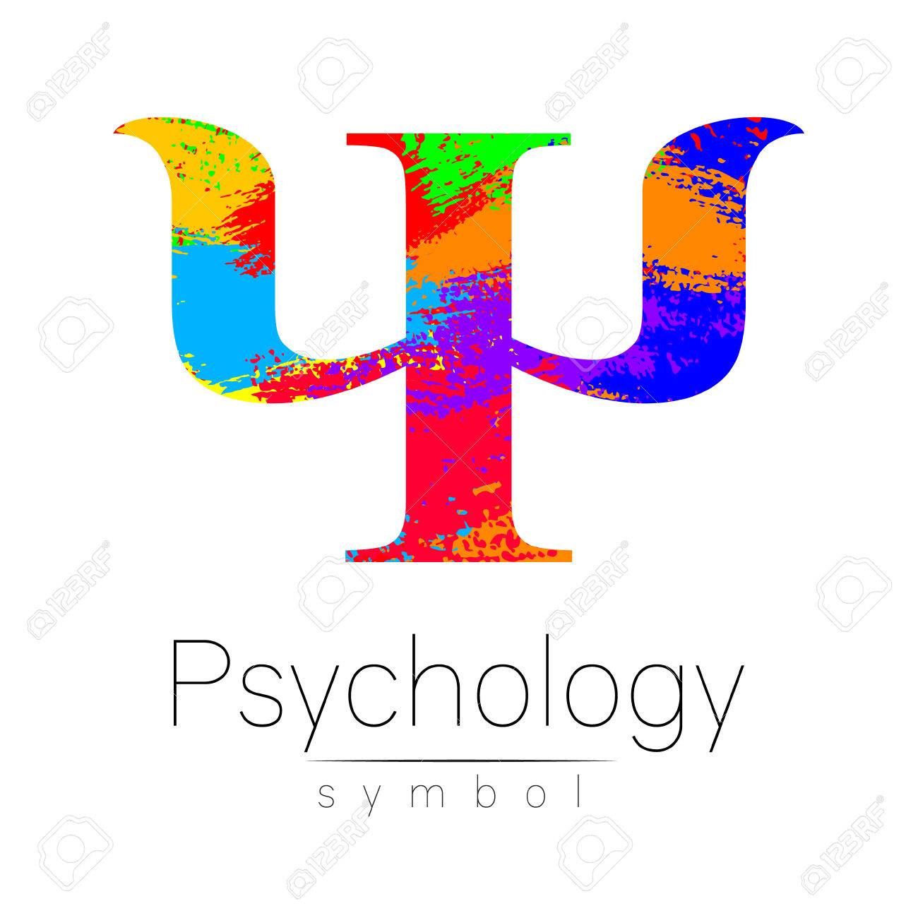 心理学の現代記号 Psi 創造的なスタイルです ベクトルのアイコン デザイン コンセプト ブランド企業 レインボー ブラシ ストロークは 白い背景の文字を色します Web プリント カード チラシのシンボル のイラスト素材 ベクタ Image