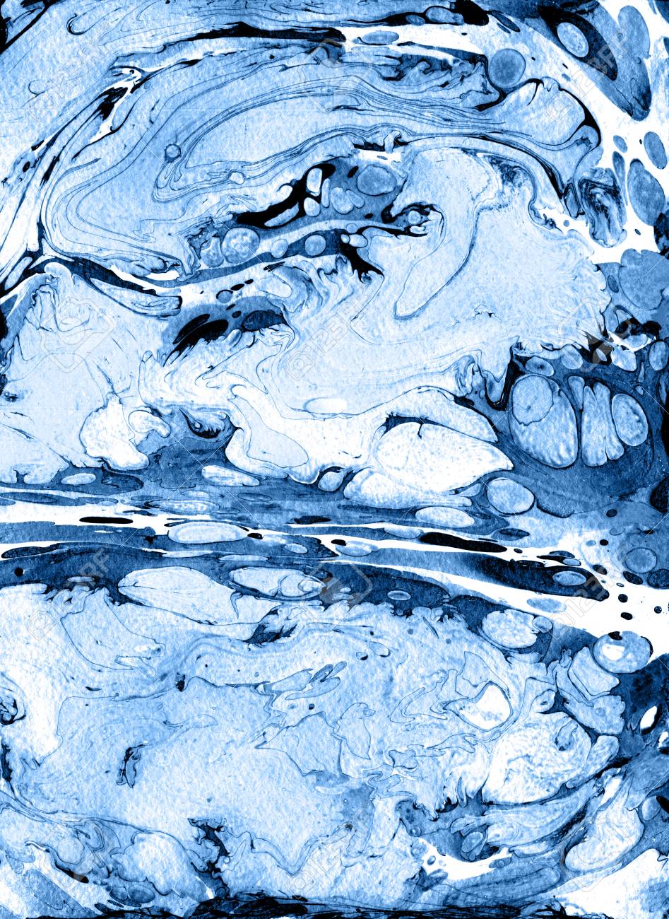 手作りの大理石の質感 流体塗料 印刷 背景 テキスタイル ポスター カード 壁紙のデザインに使用することができます 現代美術品 大理石の描画ブラシ ホワイト ブルーカラー の写真素材 画像素材 Image